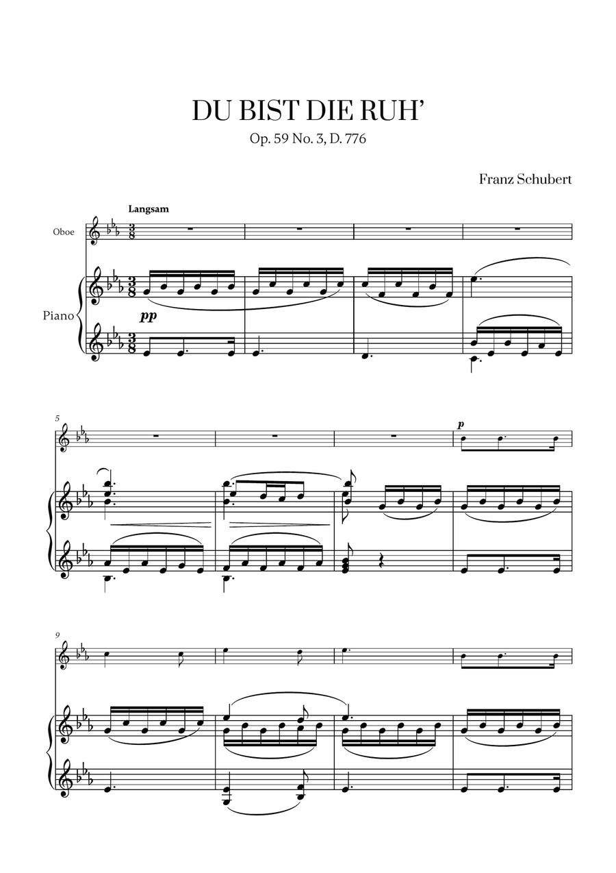 Franz Schubert - Du bist die Ruh for Oboe and Piano Piano scores gallery preview page 1