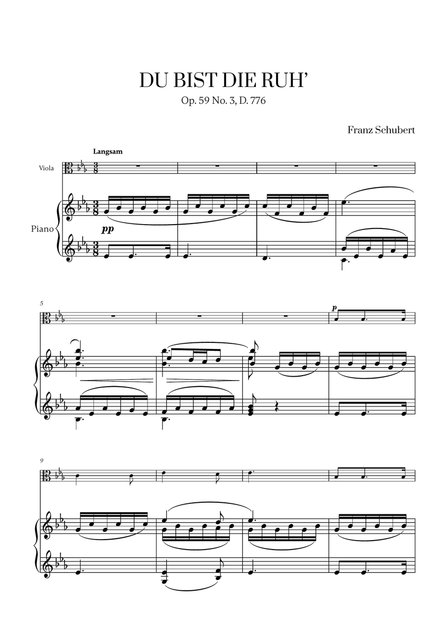 Franz Schubert - Du bist die Ruh for Viola and Piano Piano scores gallery preview page 1