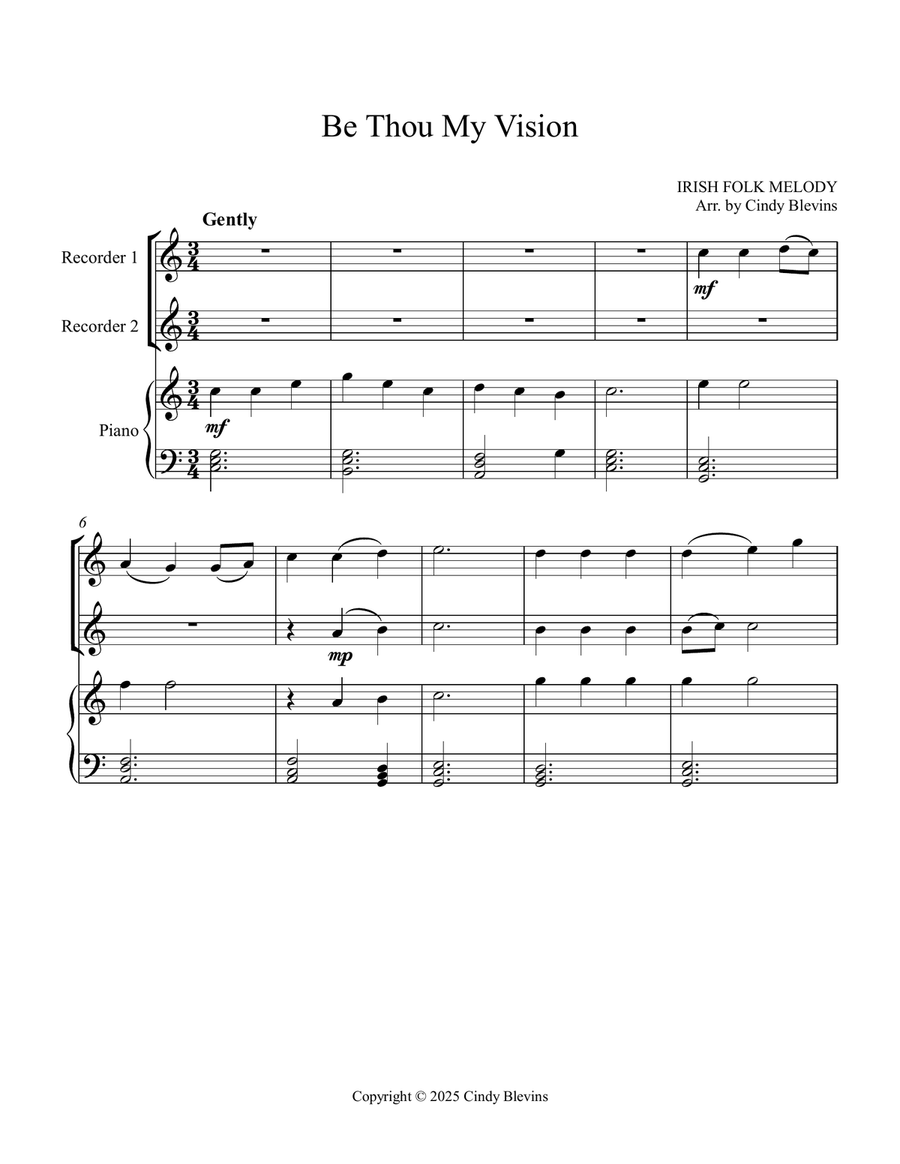 Be Thou My Vision, for Two Recorders and Piano Woodwind Duet scores gallery preview page 2