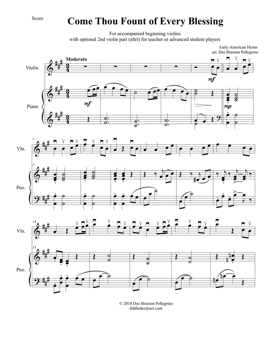 Come Thou Fount of Every Blessing Violin Solo scores gallery preview page 1