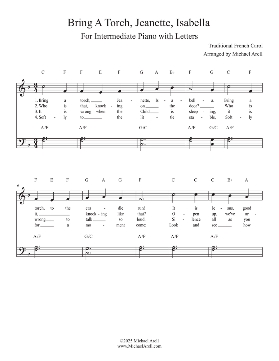 Bring A Torch, Jeanette, Isabella for Piano Easy Piano scores gallery preview page 1