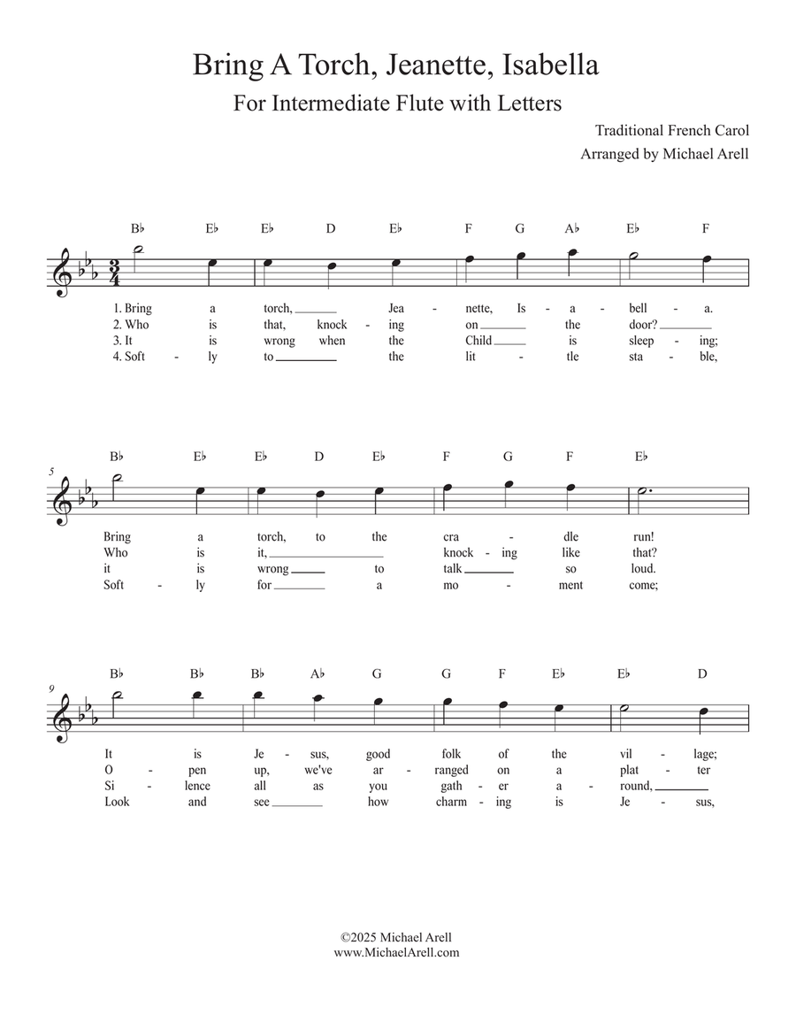 Bring A Torch, Jeanette, Isabella for Flute Piccolo scores gallery preview page 1