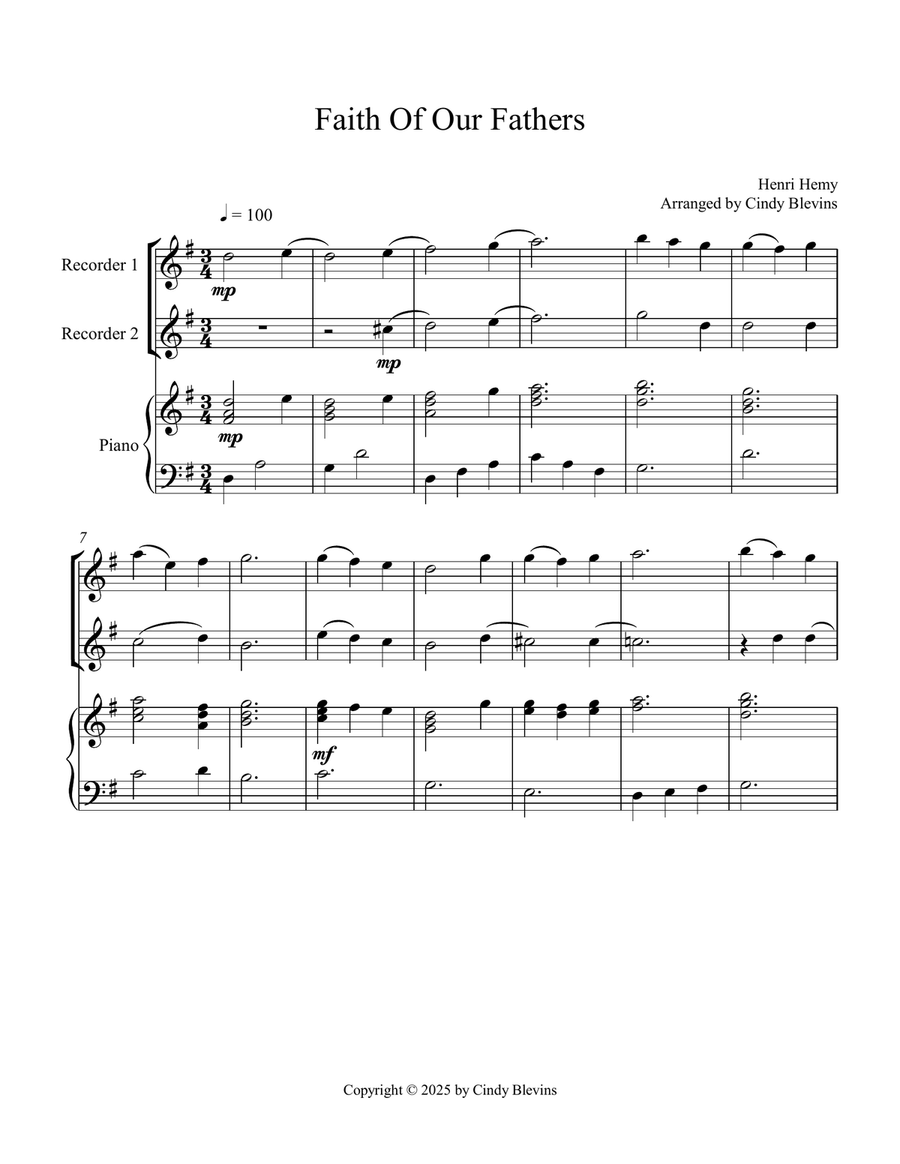Be Thou My Vision, for Two Recorders and Piano Woodwind Duet scores gallery preview page 2