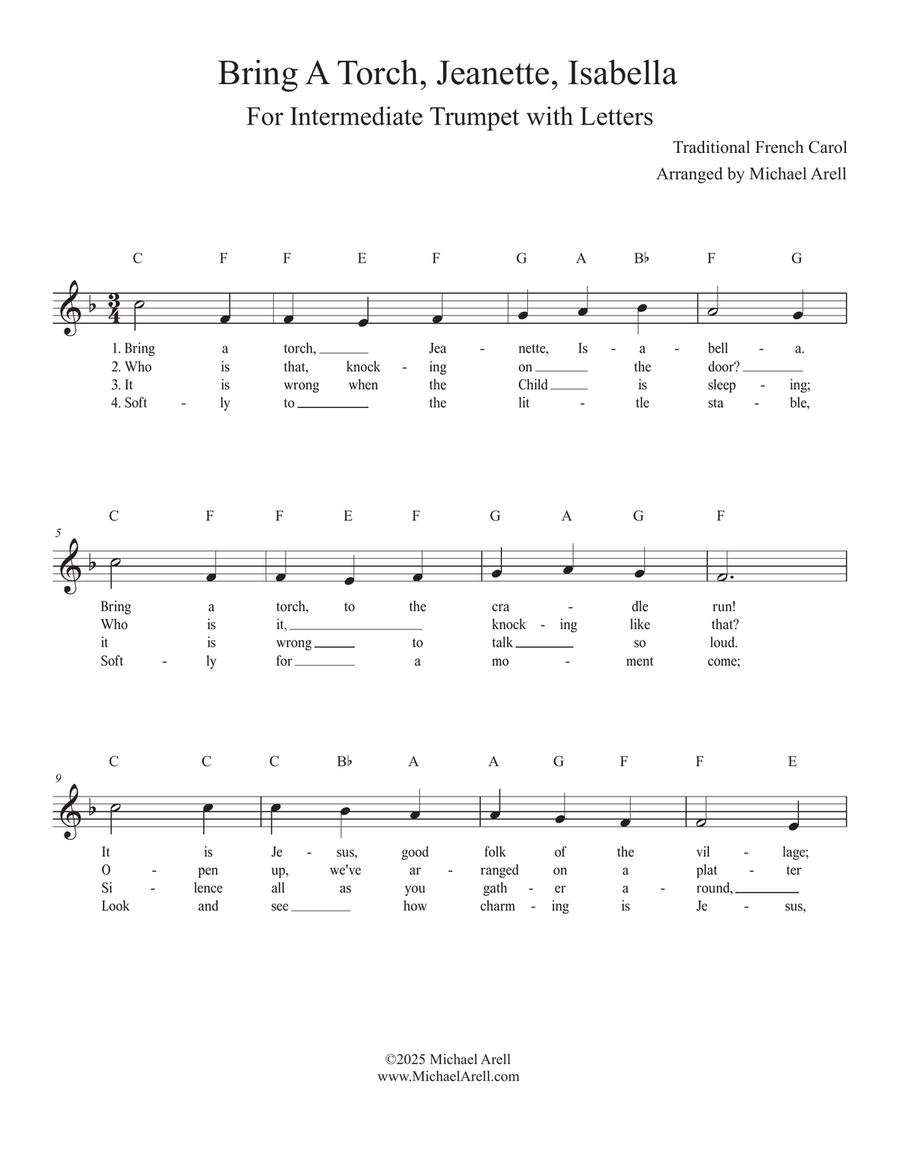 Bring A Torch, Jeanette, Isabella for Trumpet C Trumpet scores gallery preview page 1