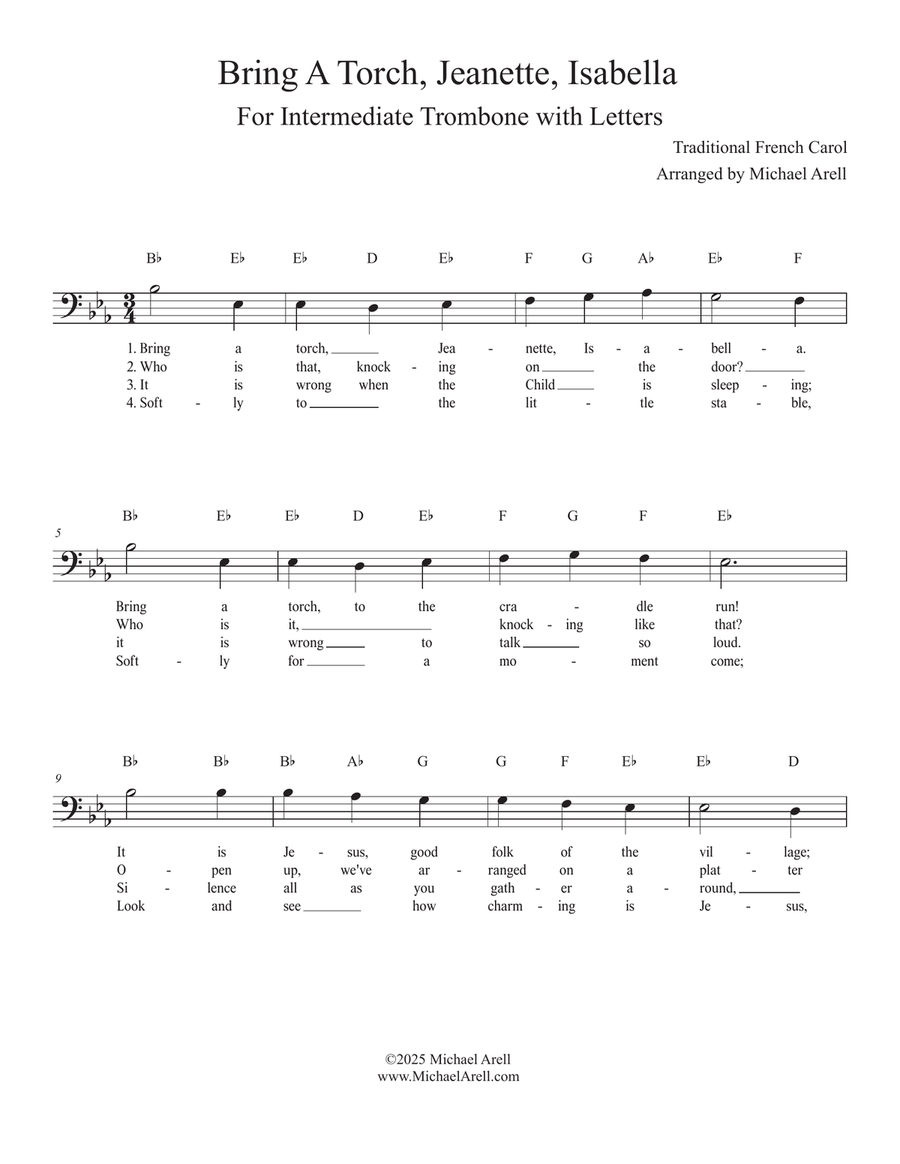 Bring A Torch, Jeanette, Isabella for Trombone Bass Trombone scores gallery preview page 1
