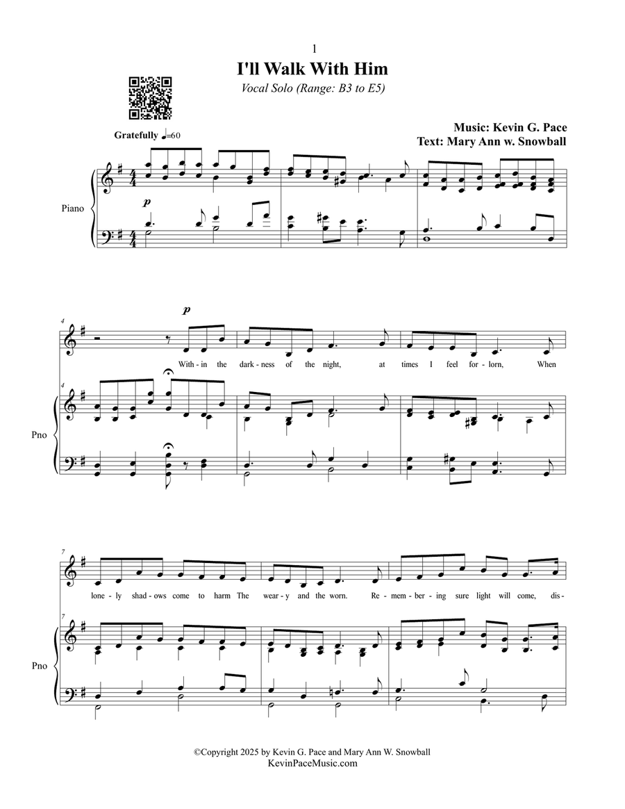 I'll Walk With Him, sacred music for vocal solo Alto Voice scores gallery preview page 2