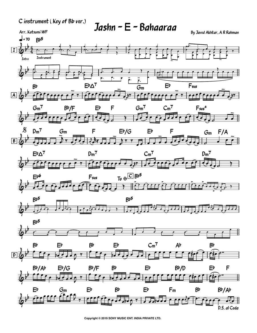 Jashn-E-Bahaaraa Jashn-E-Bahaaraa Piano scores gallery preview page 1