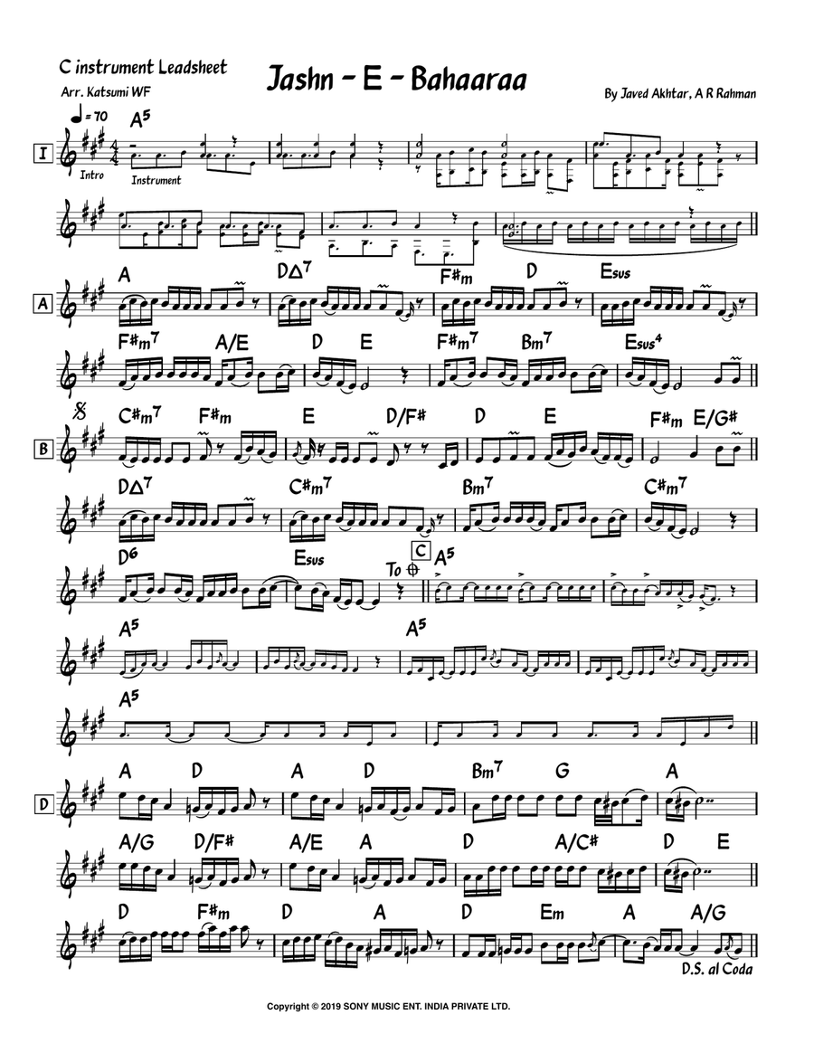 Jashn-E-Bahaaraa Jashn-E-Bahaaraa Piano scores gallery preview page 1