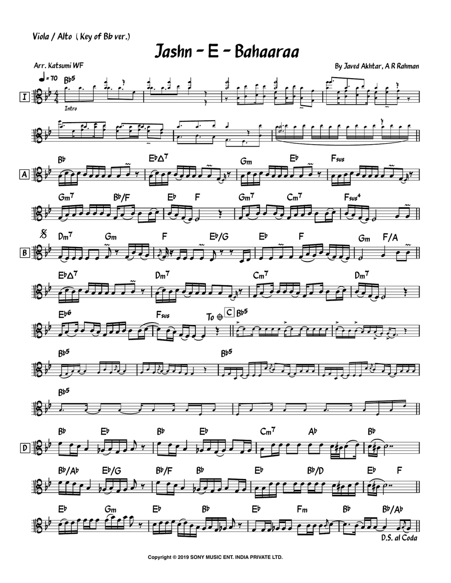Jashn-E-Bahaaraa Jashn-E-Bahaaraa Viola Solo scores gallery preview page 1