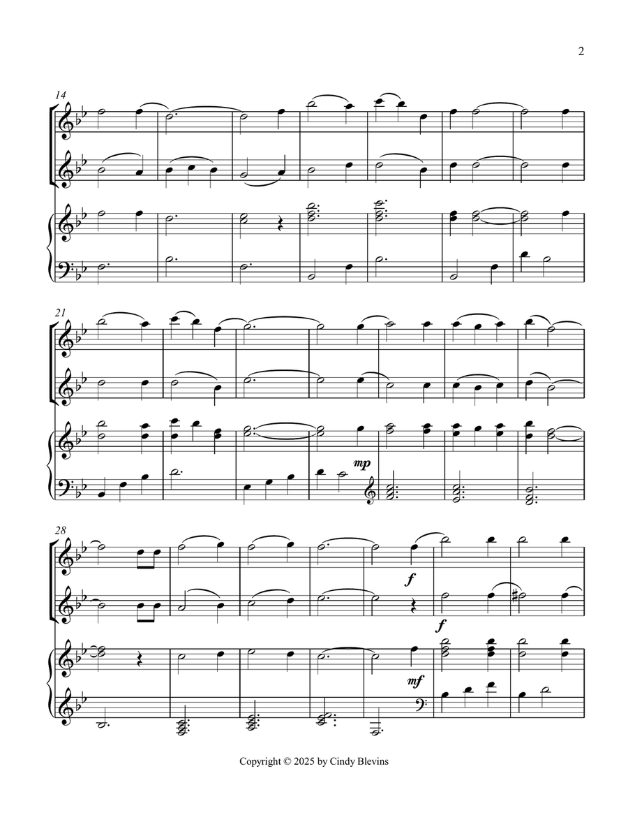His Eye Is On the Sparrow, for Two Recorders and Piano Woodwind Duet scores gallery preview page 3