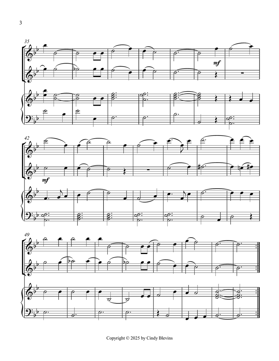 His Eye Is On the Sparrow, for Two Recorders and Piano Woodwind Duet scores gallery preview page 4