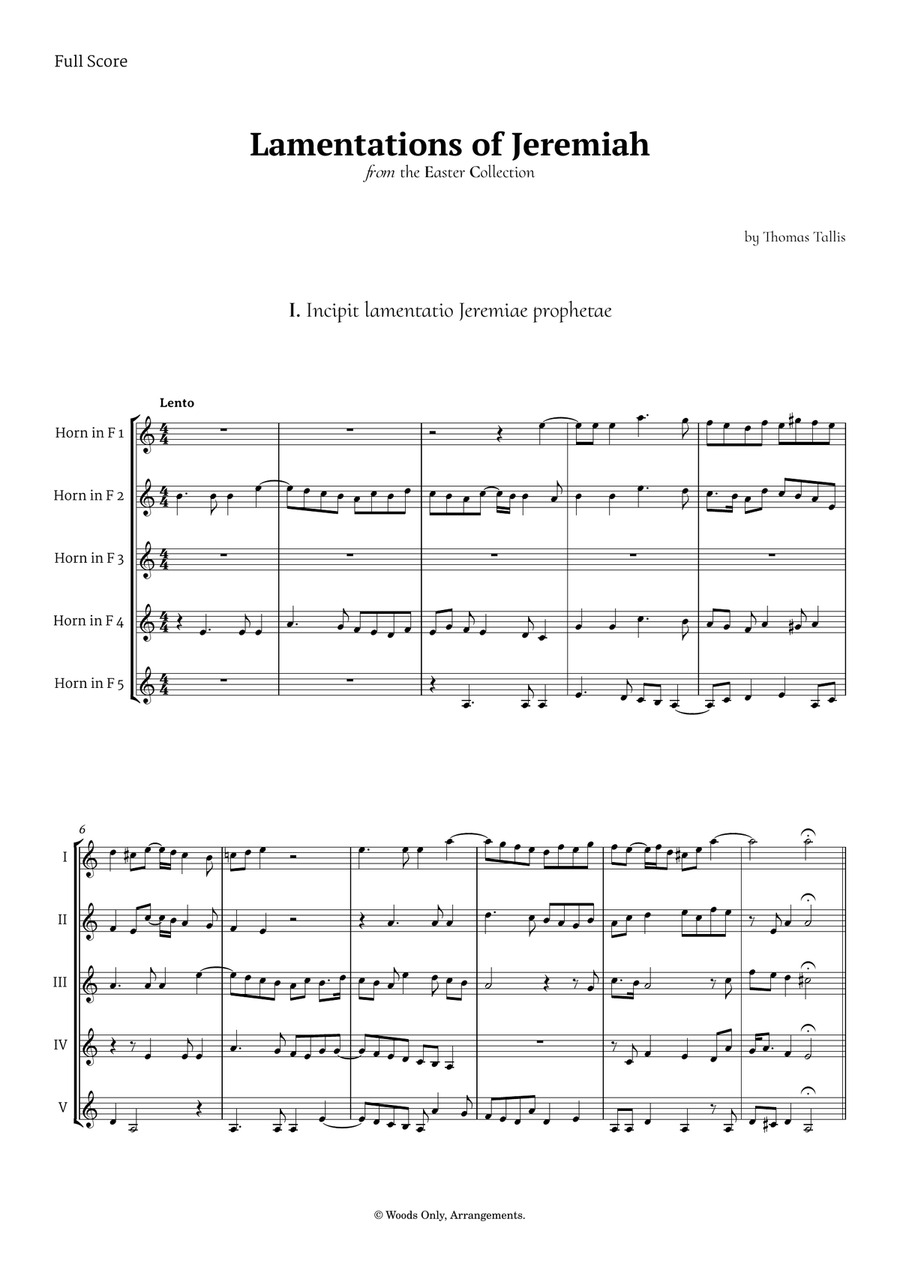 Lamentations of Jeremiah by Thomas Tallis for French Horn Quintet Brass Quintet scores gallery preview page 1