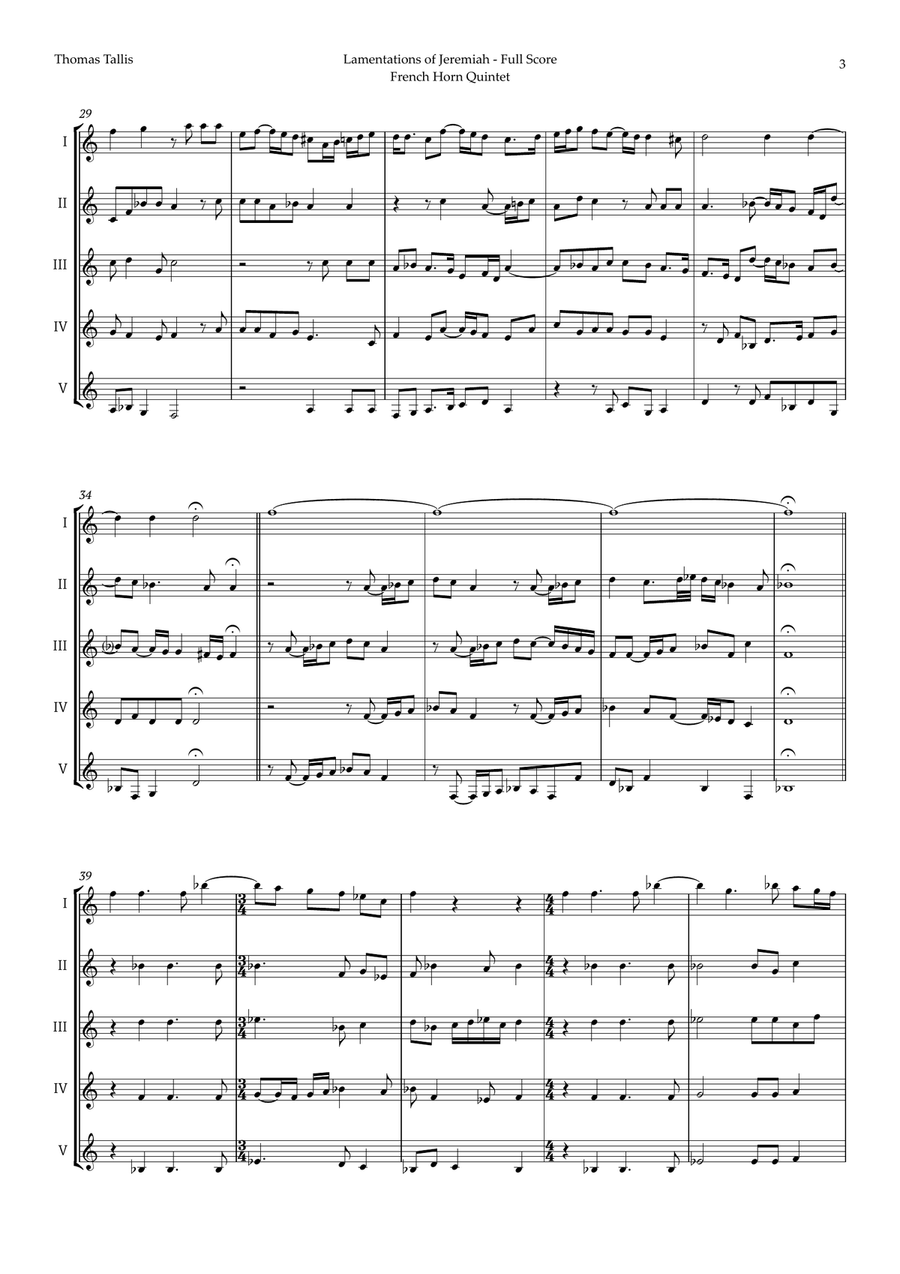 Lamentations of Jeremiah by Thomas Tallis for French Horn Quintet Brass Quintet scores gallery preview page 3