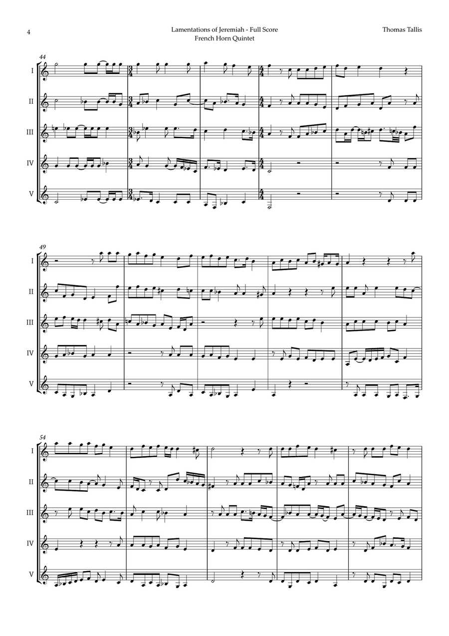 Lamentations of Jeremiah by Thomas Tallis for French Horn Quintet Brass Quintet scores gallery preview page 4