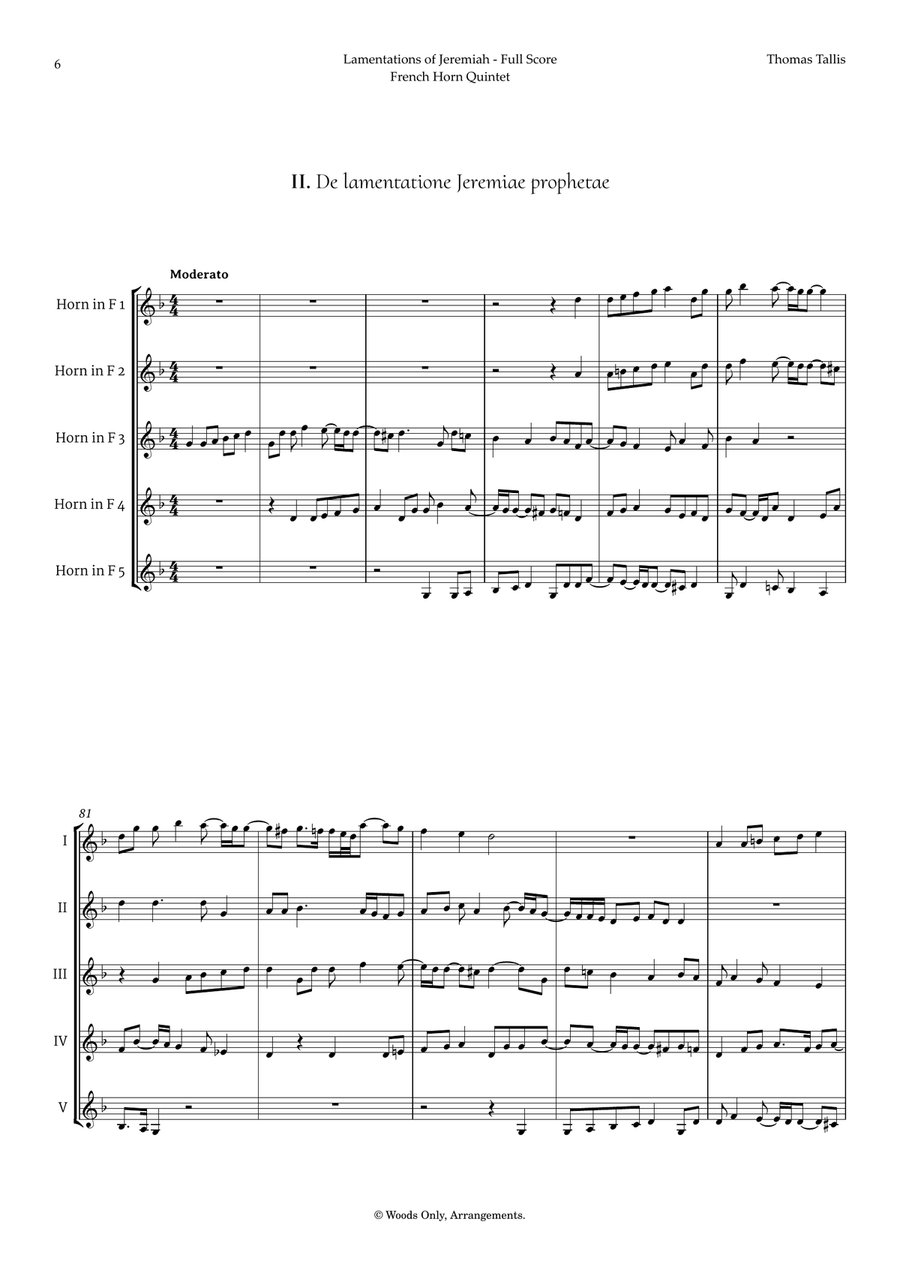 Lamentations of Jeremiah by Thomas Tallis for French Horn Quintet Brass Quintet scores gallery preview page 6