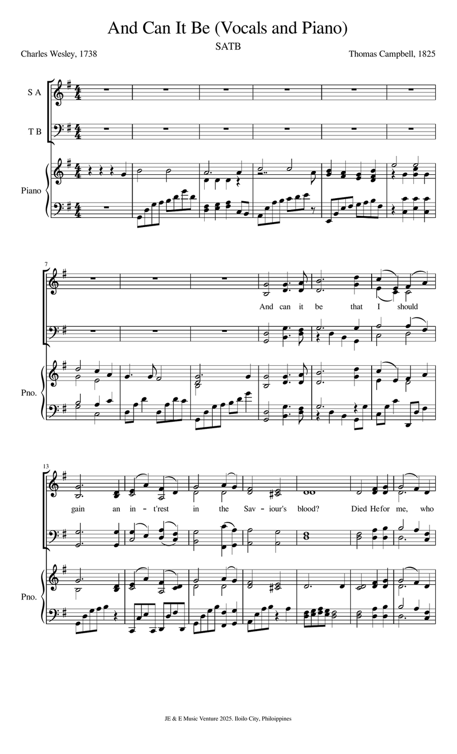 And Can It Be (SATB and Piano) 4-Part scores gallery preview page 1