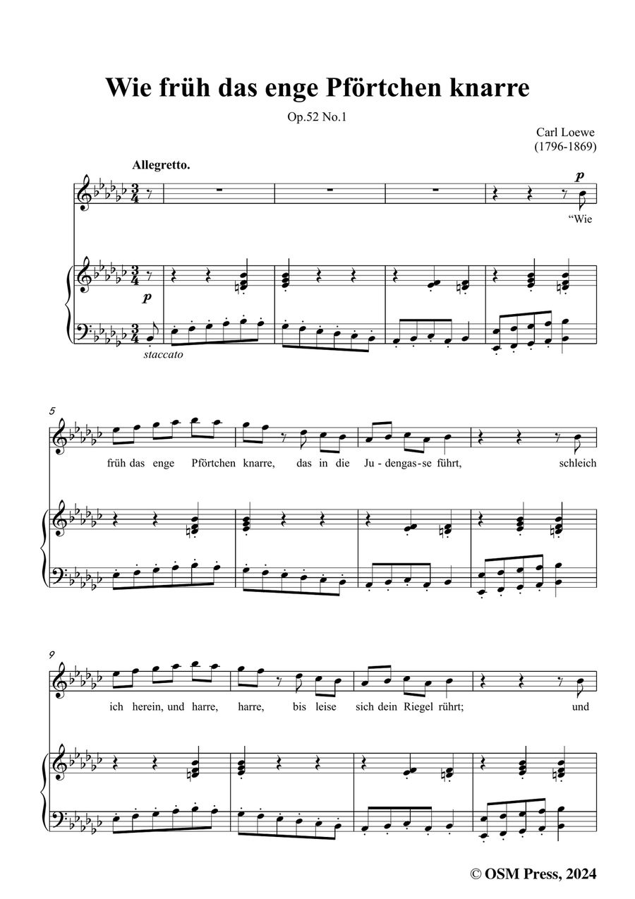 C. Loewe-Wie früh das enge Pförtchen knarre,in e flat minor Piano, Vocal scores gallery preview page 3