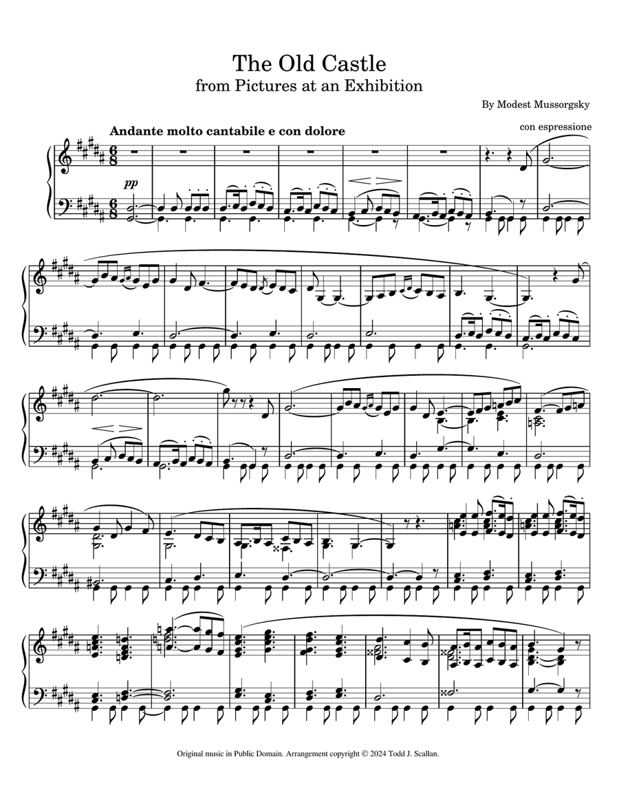 The Old Castle (Il Vecchio Castello) from Pictures at an Exhibition Piano Solo scores gallery preview page 1
