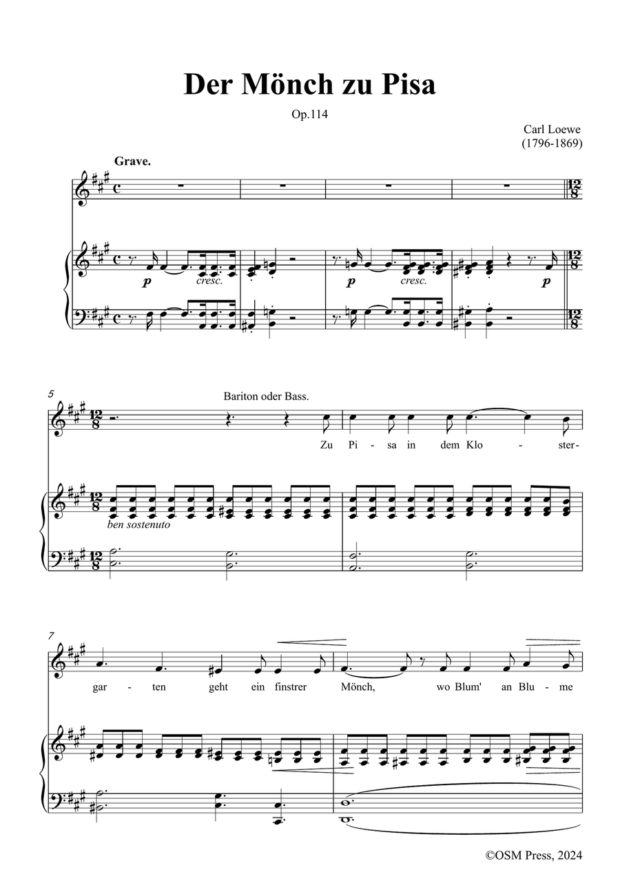 C. Loewe-Der Monch zu Pisa,in f sharp minor Piano, Vocal scores gallery preview page 3