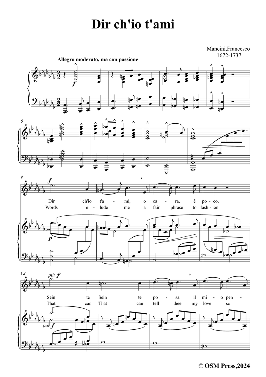 F. Mancin-Dir chio tami,in a flat minor Piano, Vocal scores gallery preview page 3