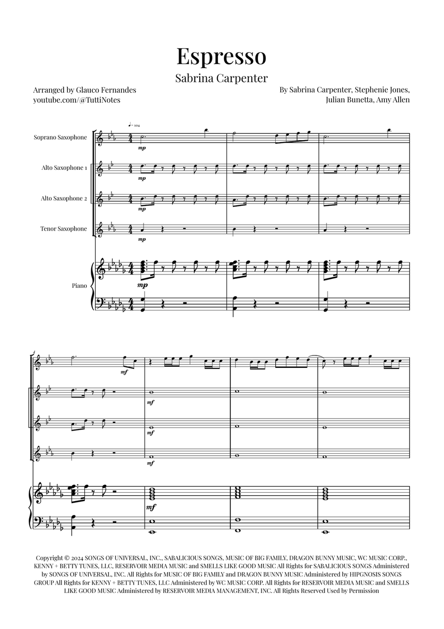 Espresso Saxophone Quartet scores gallery preview page 1