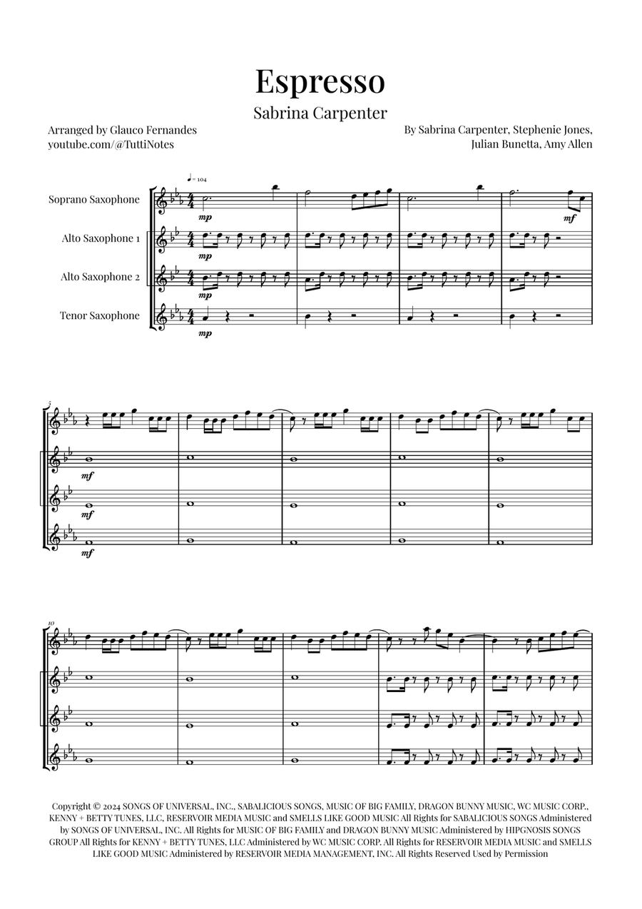 Espresso Saxophone Quartet scores gallery preview page 1