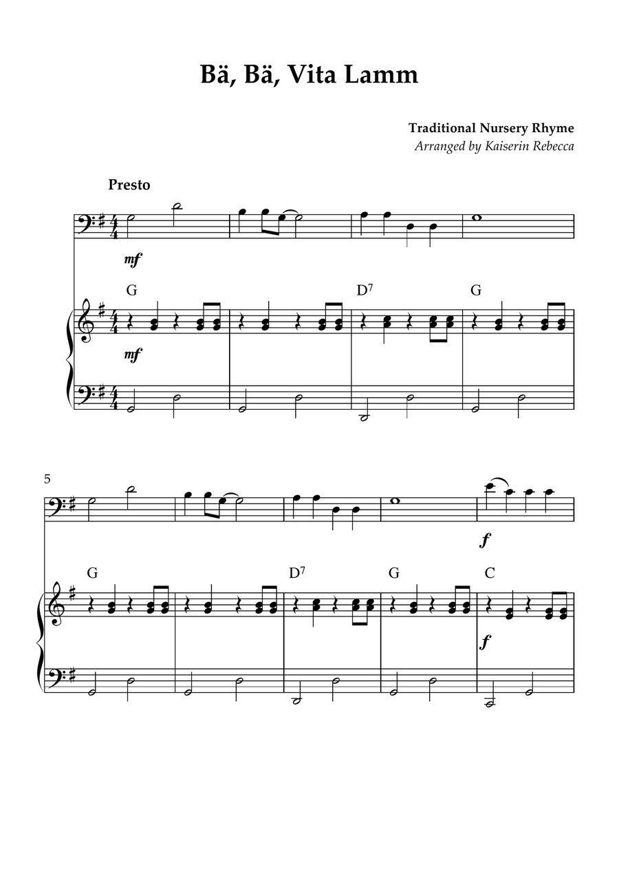 Bä, Bä, Vita Lamm Bä, Bä, Vita Lamm Piano scores gallery preview page 1