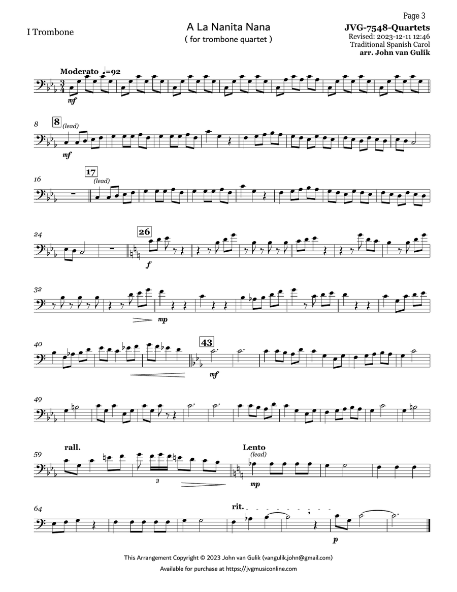 20 Christmas Trombone Quartets - Volume 2 Brass Quartet scores gallery preview page 3