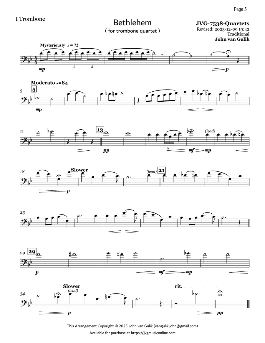 20 Christmas Trombone Quartets - Volume 2 Brass Quartet scores gallery preview page 5