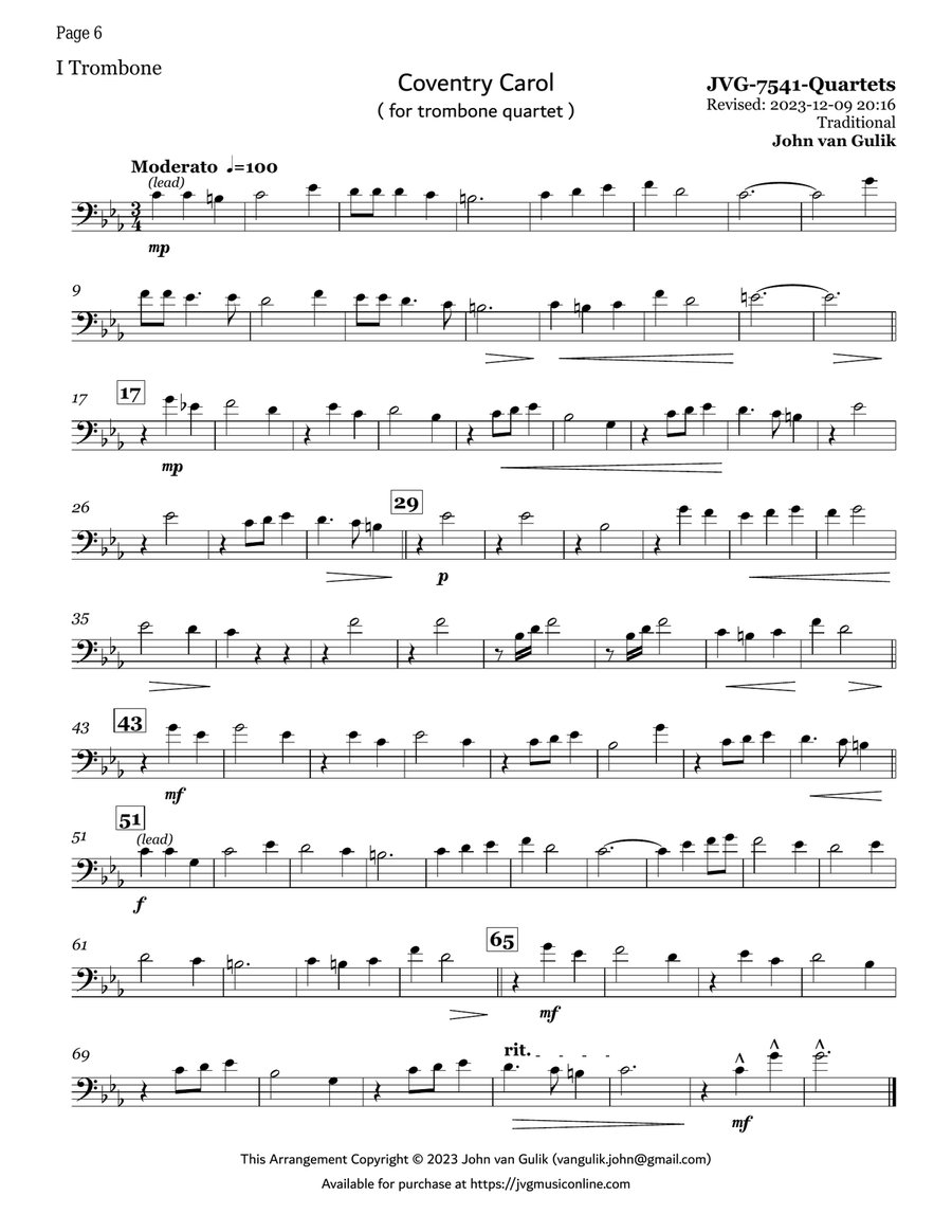 20 Christmas Trombone Quartets - Volume 2 Brass Quartet scores gallery preview page 6