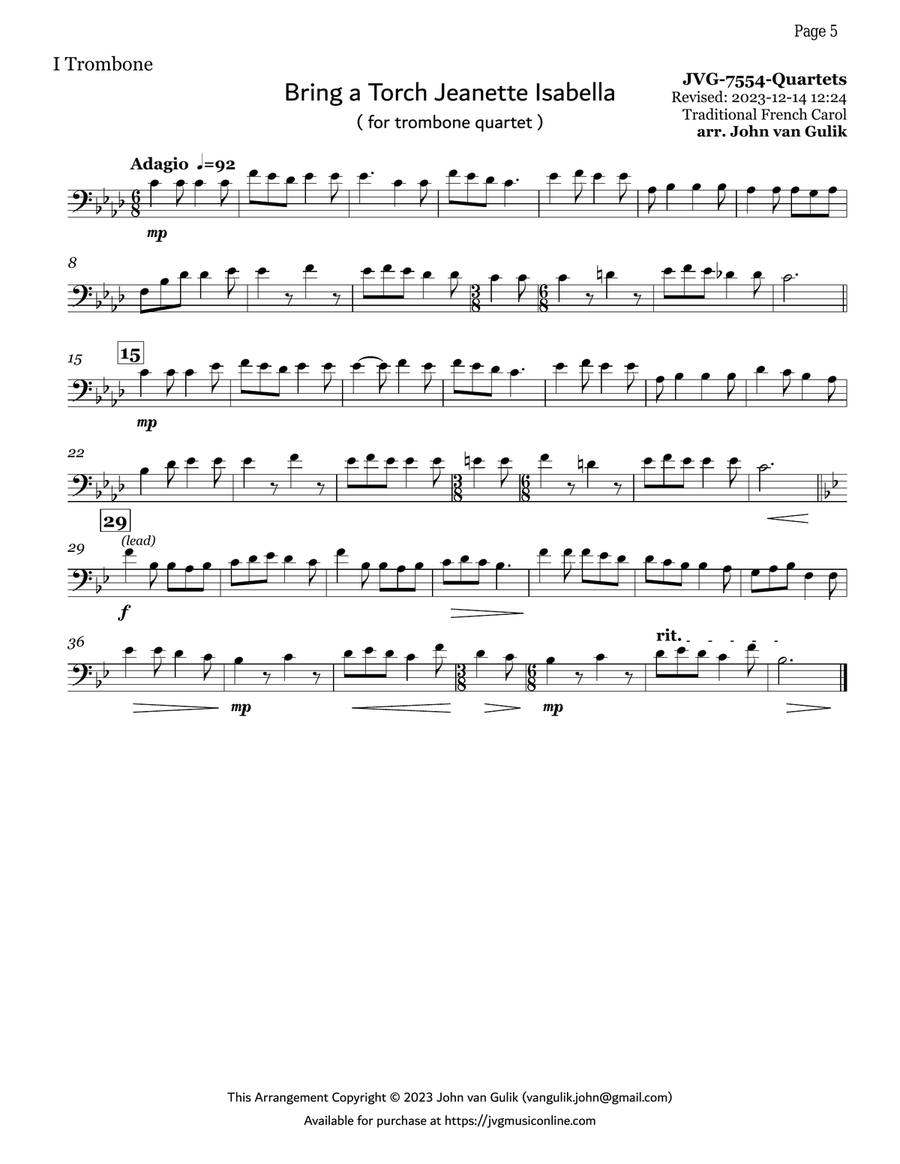 17 Christmas Trombone Quartets - Volume 3 Brass Quartet scores gallery preview page 5