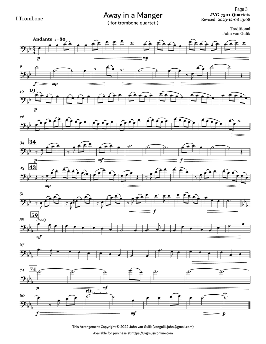 20 Christmas Trombone Quartets - Volume 1 Brass Quartet scores gallery preview page 3