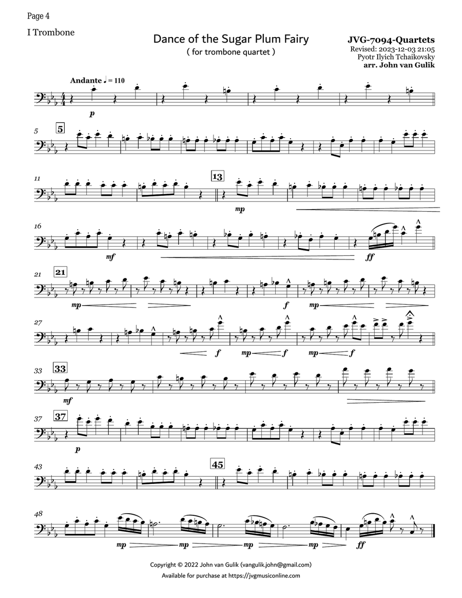20 Christmas Trombone Quartets - Volume 1 Brass Quartet scores gallery preview page 4
