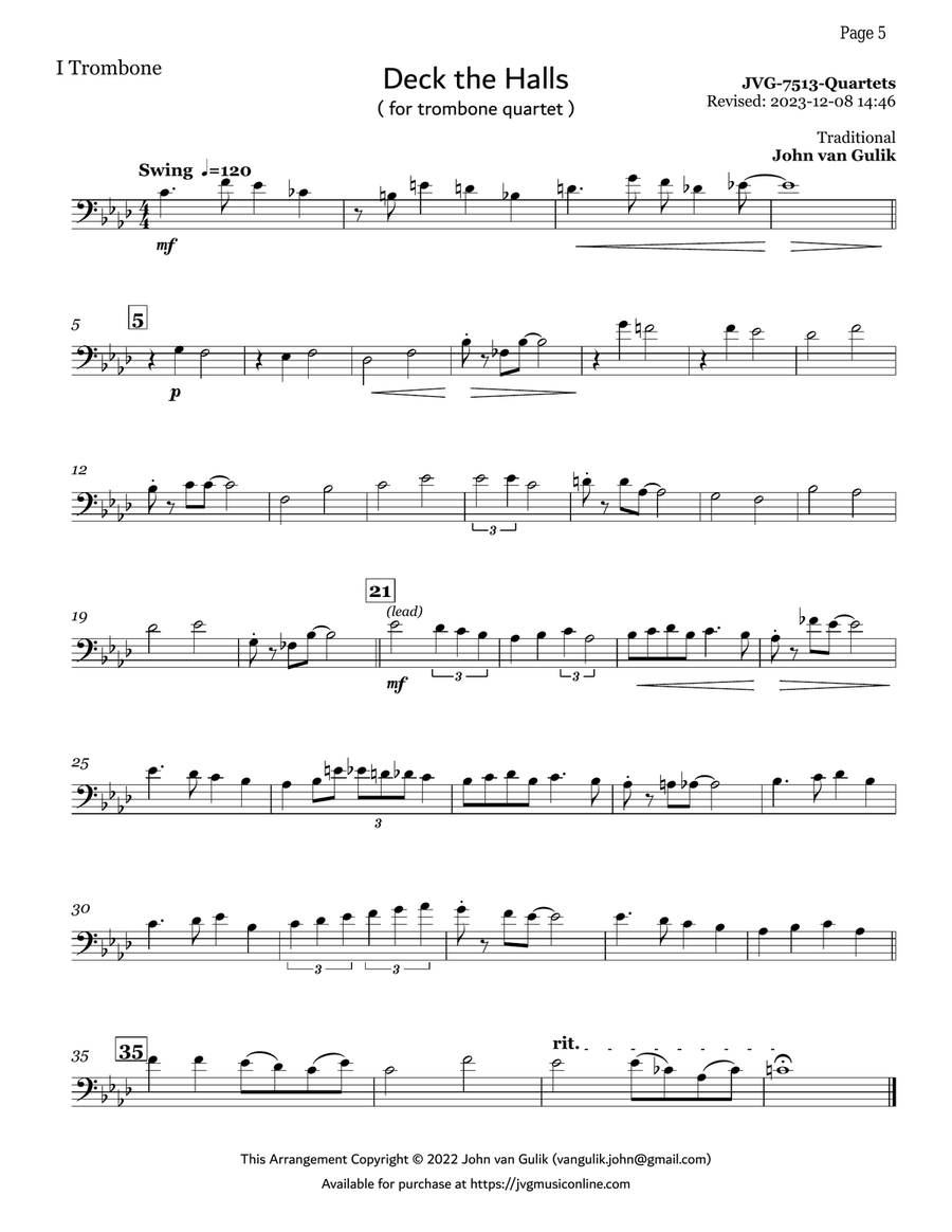 20 Christmas Trombone Quartets - Volume 1 Brass Quartet scores gallery preview page 5