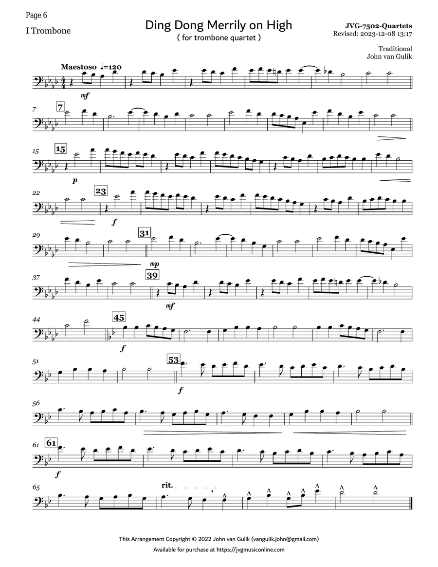 20 Christmas Trombone Quartets - Volume 1 Brass Quartet scores gallery preview page 6