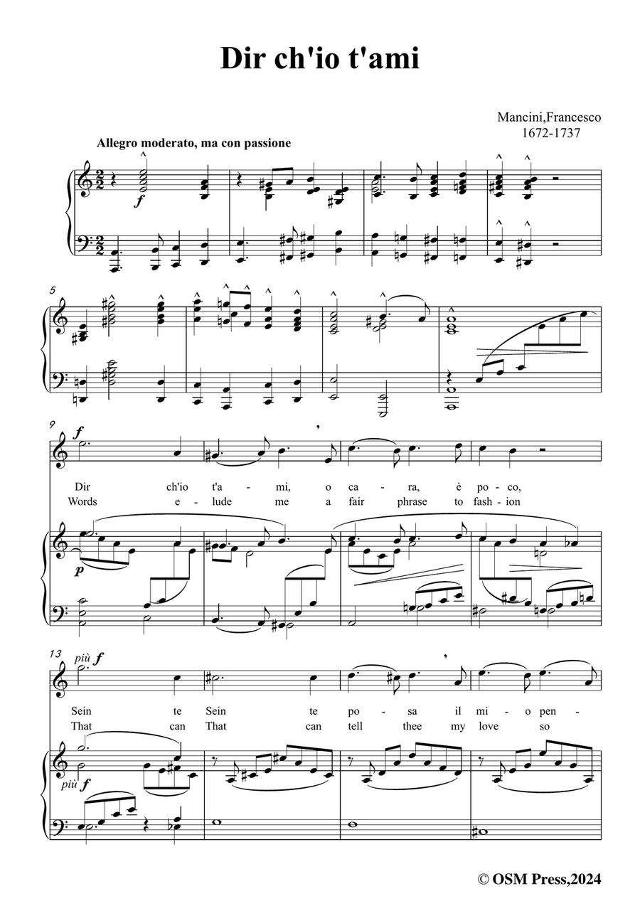 F. Mancin-Dir chio tami,in a minor Piano, Vocal scores gallery preview page 3