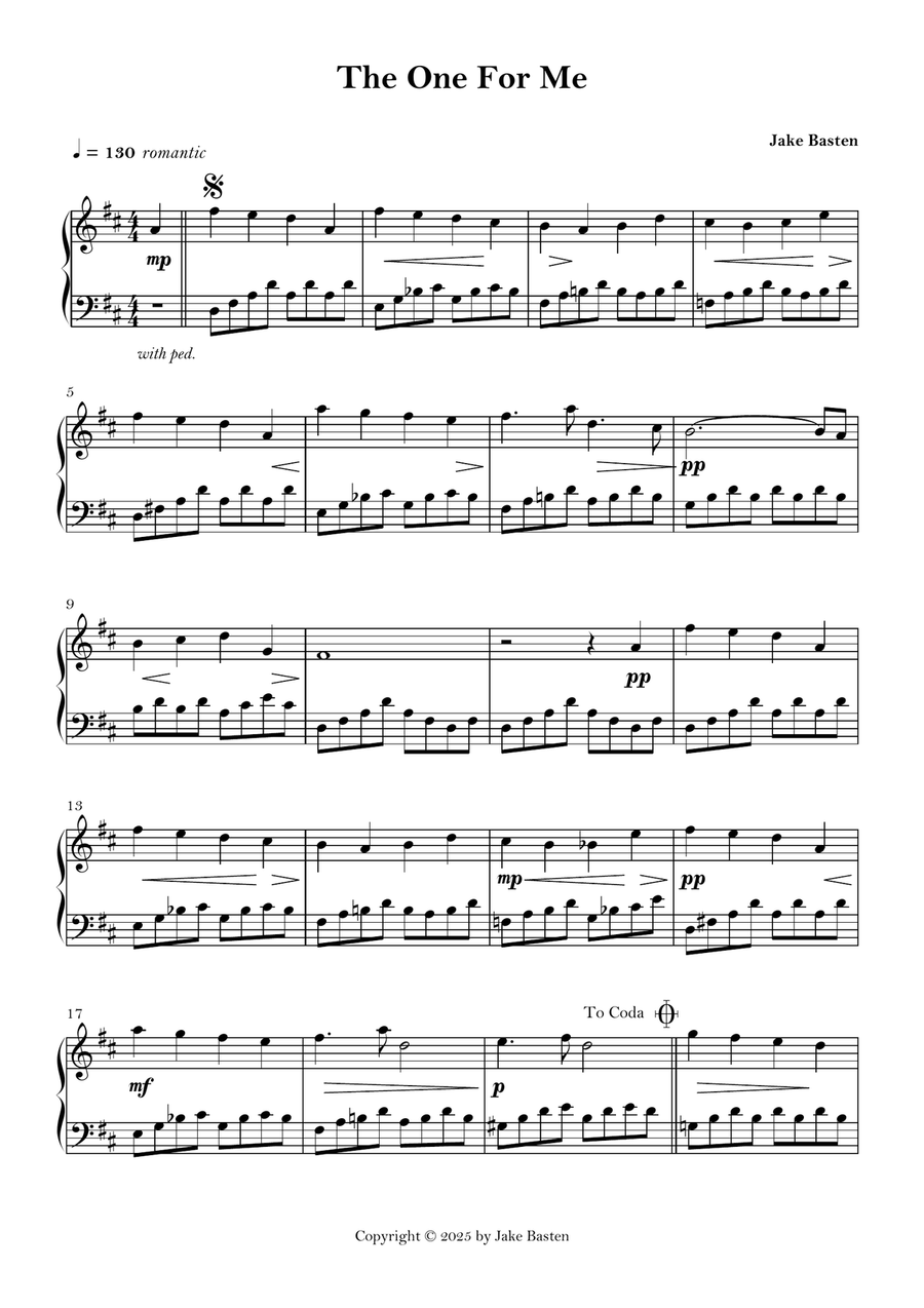The One For Me Piano Solo scores gallery preview page 1