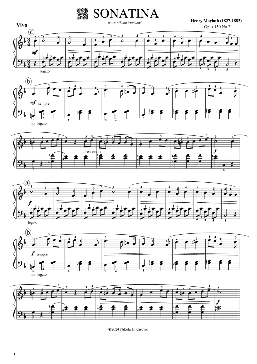 Sonatina in F Major Op.150 No.2 by Henry Maylath Piano Method scores gallery preview page 1