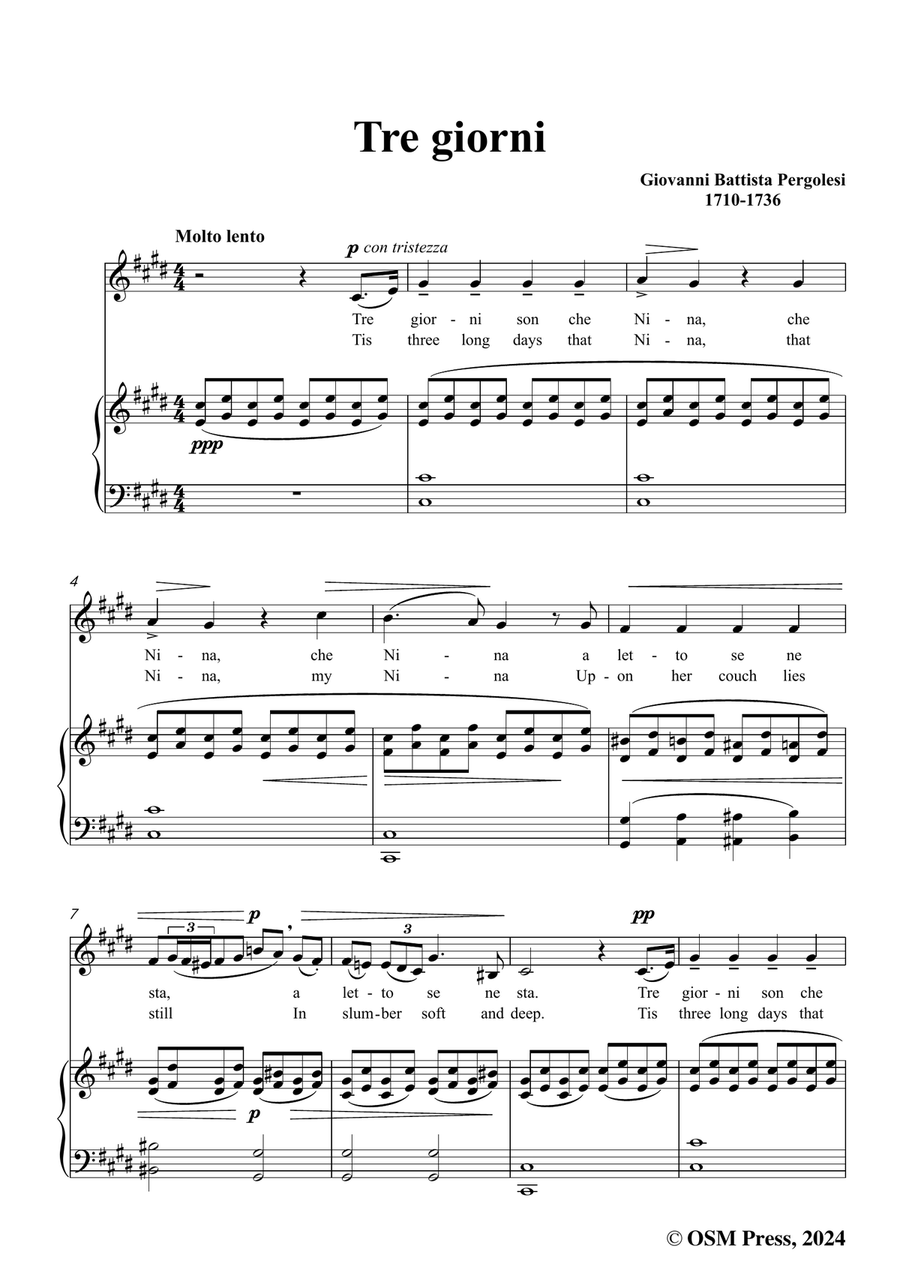 Pergolesi-Nina,in c sharp minor Piano, Vocal scores gallery preview page 3