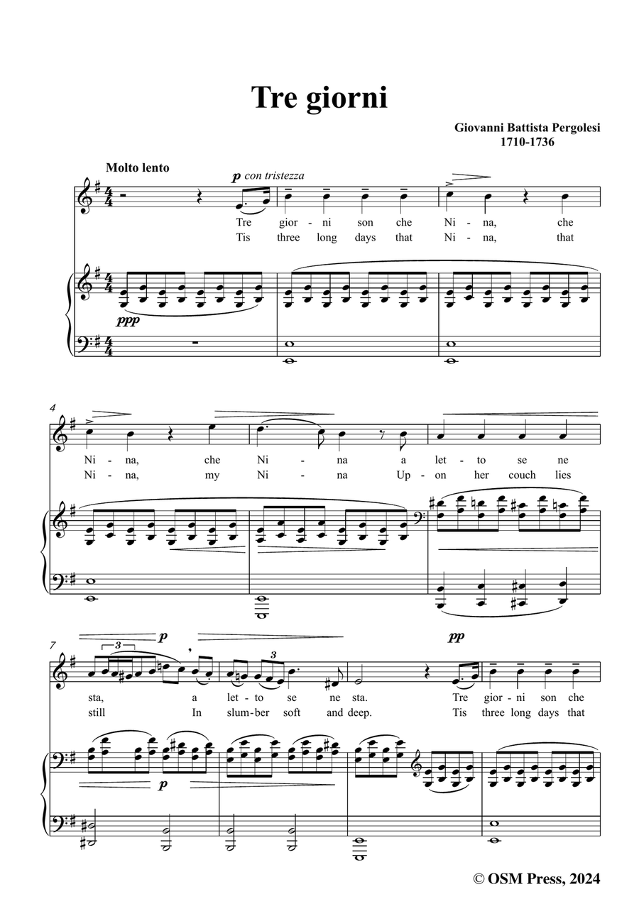 Pergolesi-Nina,in e minor Piano, Vocal scores gallery preview page 3