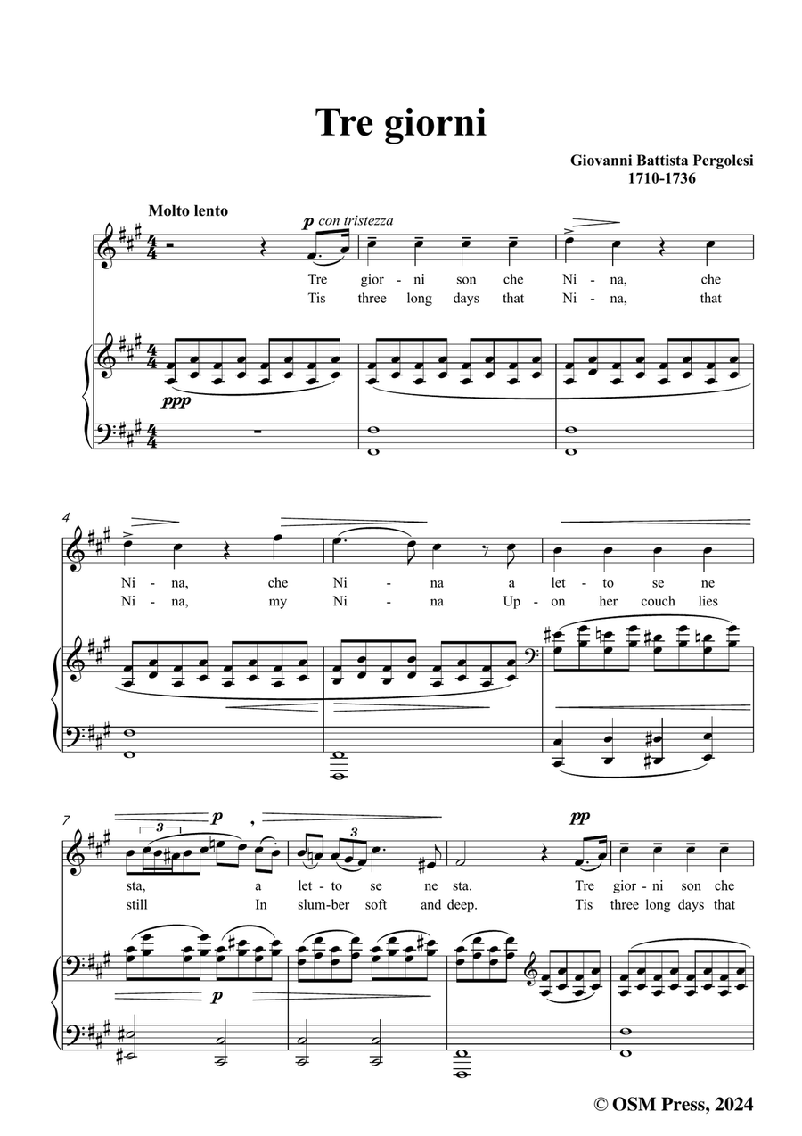 Pergolesi-Nina,in f sharp minor Piano, Vocal scores gallery preview page 3