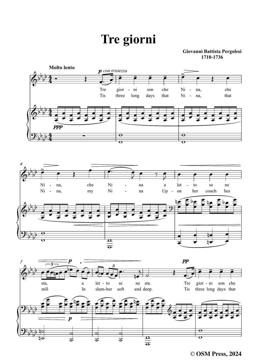 Pergolesi-Nina,in f minor Piano, Vocal scores gallery preview page 3