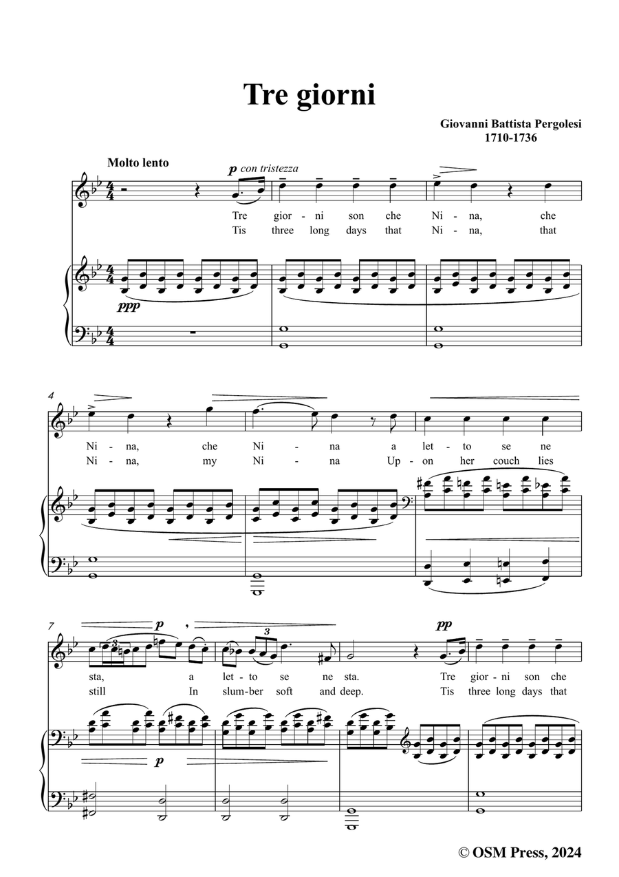 Pergolesi-Nina,in g minor Piano, Vocal scores gallery preview page 3