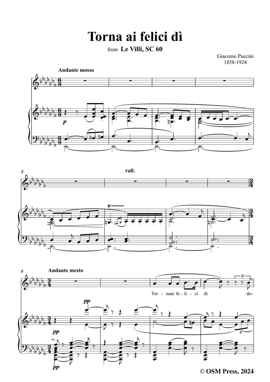 G. Puccini-Torna ai felici dì,in a flat minor Piano, Vocal scores gallery preview page 3