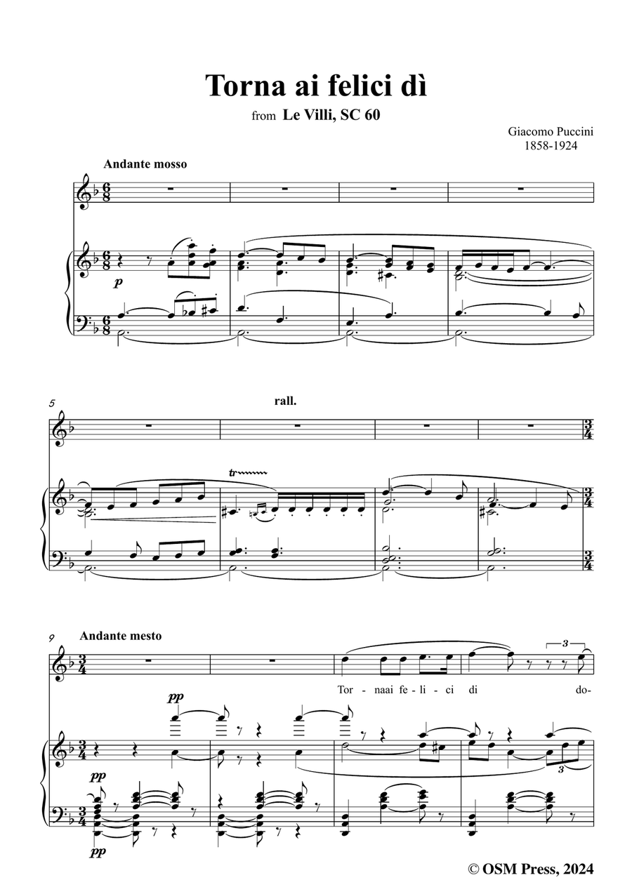 G. Puccini-Torna ai felici dì,in d minor Piano, Vocal scores gallery preview page 3