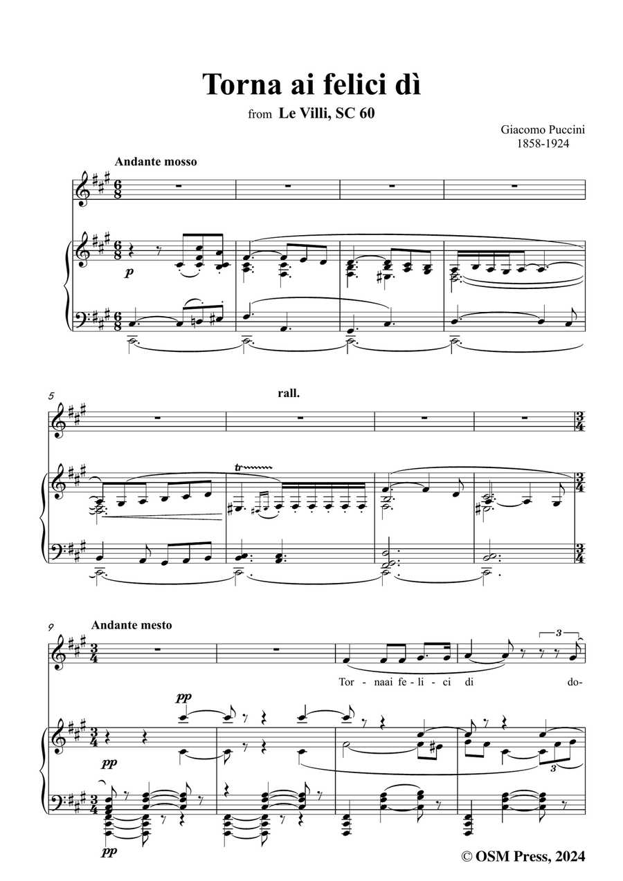 G. Puccini-Torna ai felici dì,in f sharp minor Piano, Vocal scores gallery preview page 3