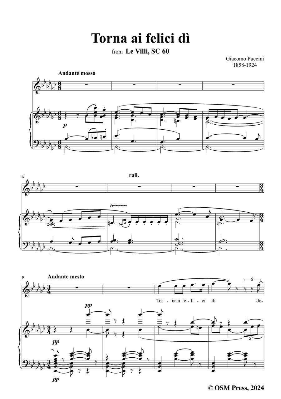G. Puccini-Torna ai felici dì,in e flat minor Piano, Vocal scores gallery preview page 3