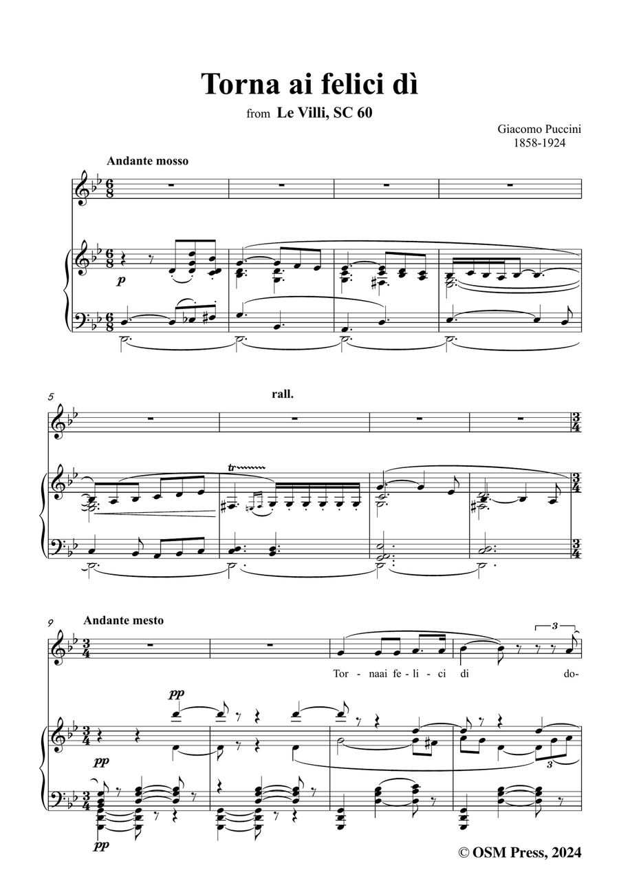 G. Puccini-Torna ai felici dì,in g minor Piano, Vocal scores gallery preview page 3