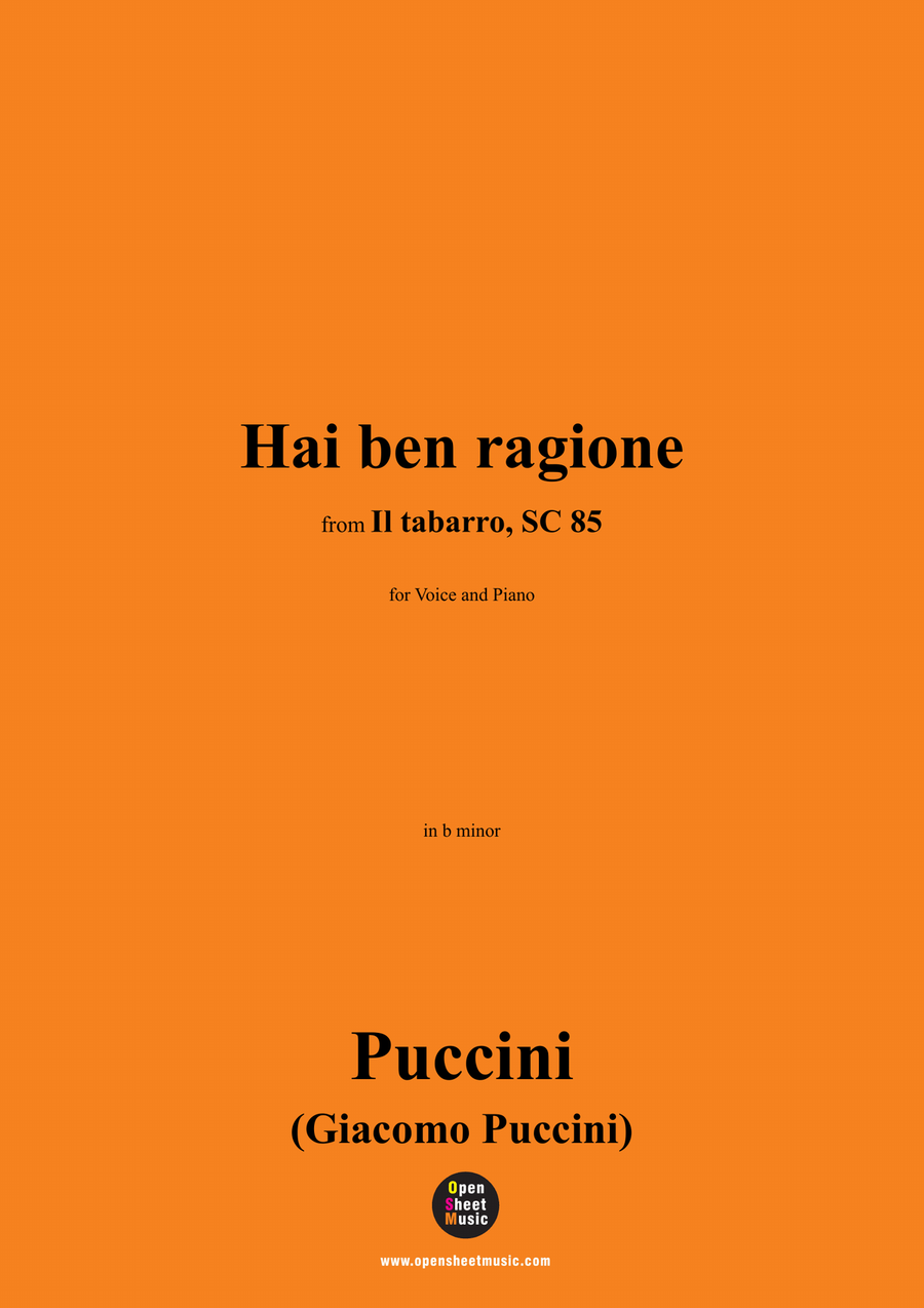 G. Puccini-Hai ben ragione,in b minor Piano, Vocal scores gallery preview page 1