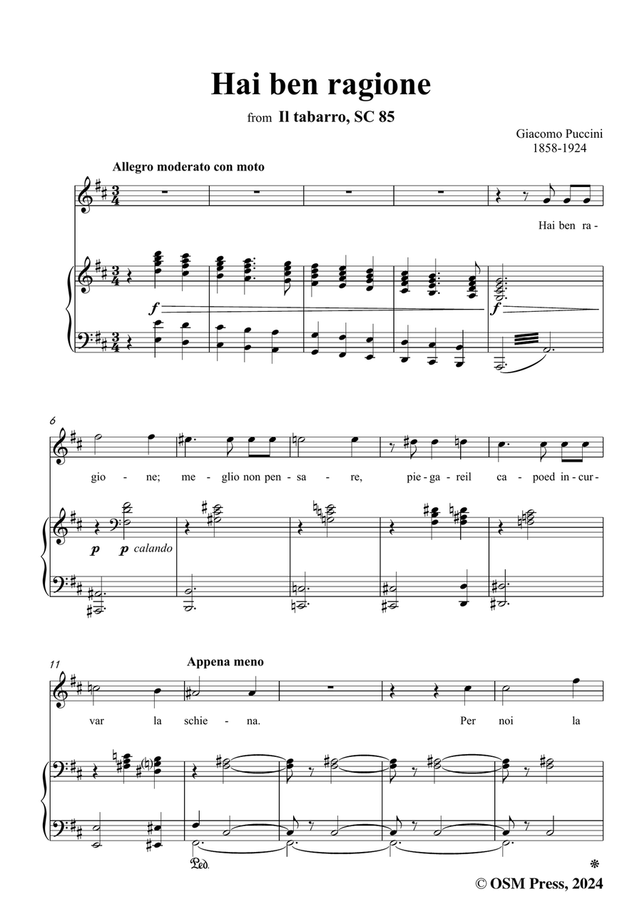 G. Puccini-Hai ben ragione,in b minor Piano, Vocal scores gallery preview page 3
